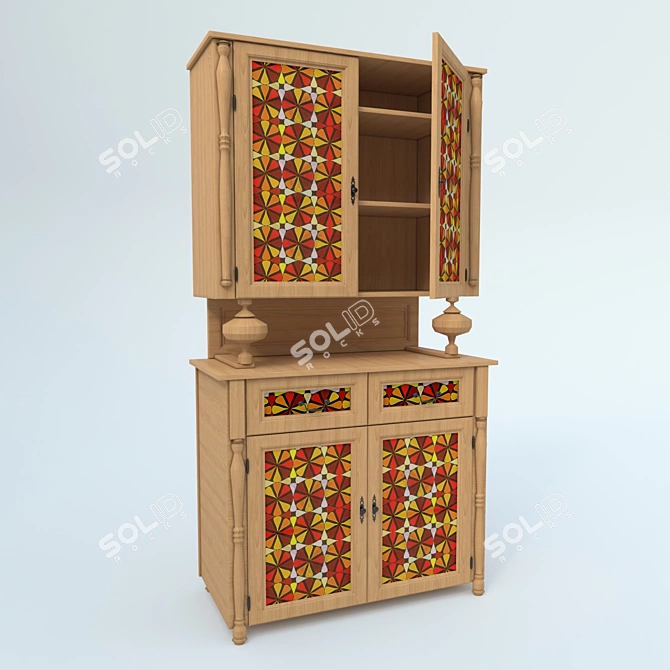 Wooden Glass Insert Sideboard 3D model image 2