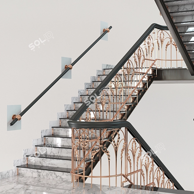 Elegant Marble Copper Stairs 3D model image 1