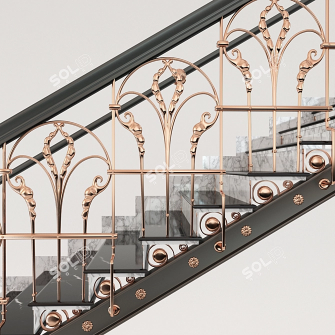 Elegant Marble Copper Stairs 3D model image 2
