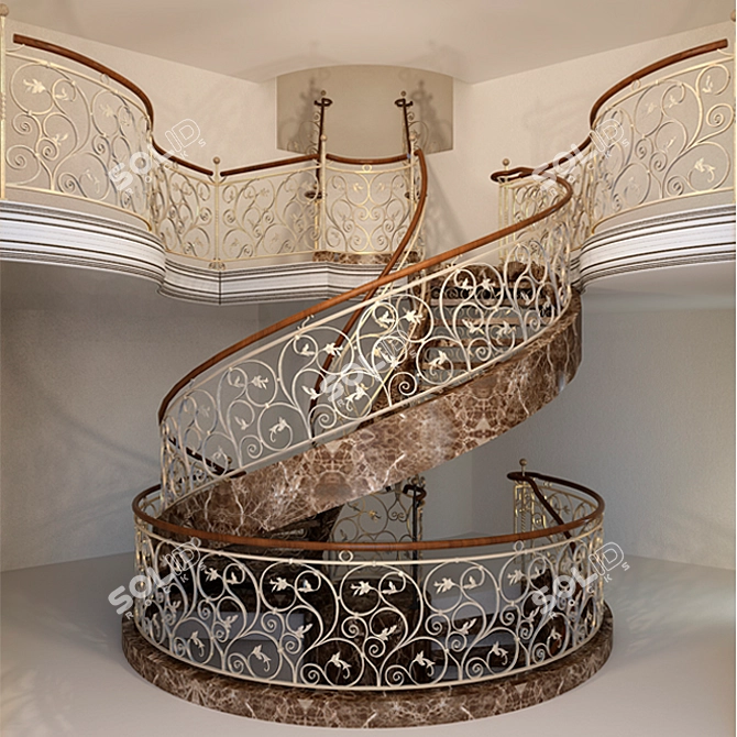 Elegant Classic Wrought Iron Staircase 3D model image 1