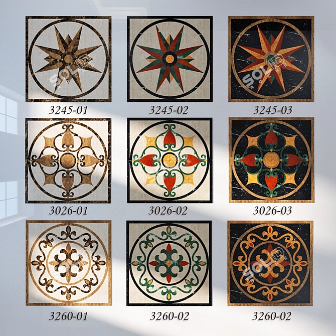 Elegant Marble Medallions - Set of 9 3D model image 2