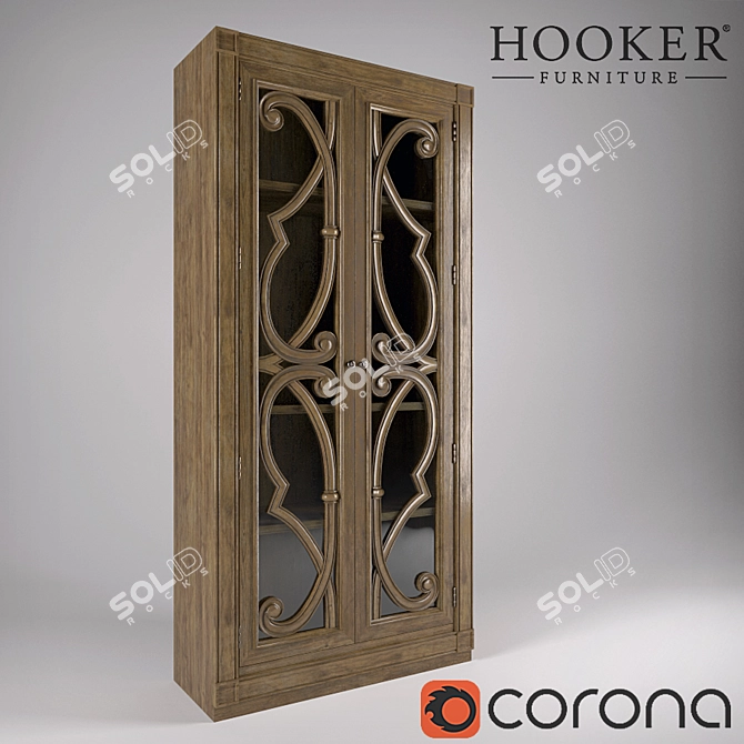 Title: Classic Oak Bookcase with Built-in Lighting 3D model image 1