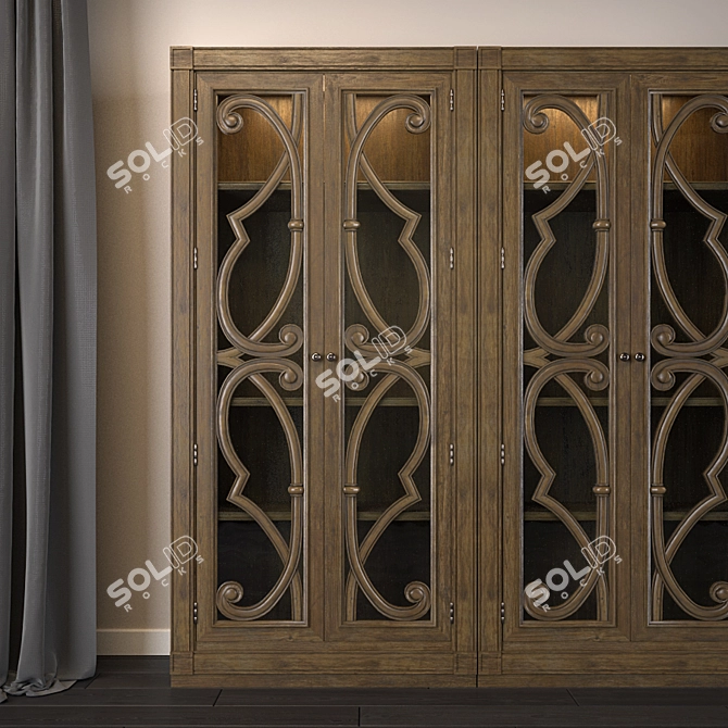 Title: Classic Oak Bookcase with Built-in Lighting 3D model image 2