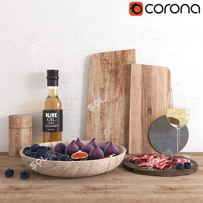 Gourmet Wine & Ham Set 3D model image 1