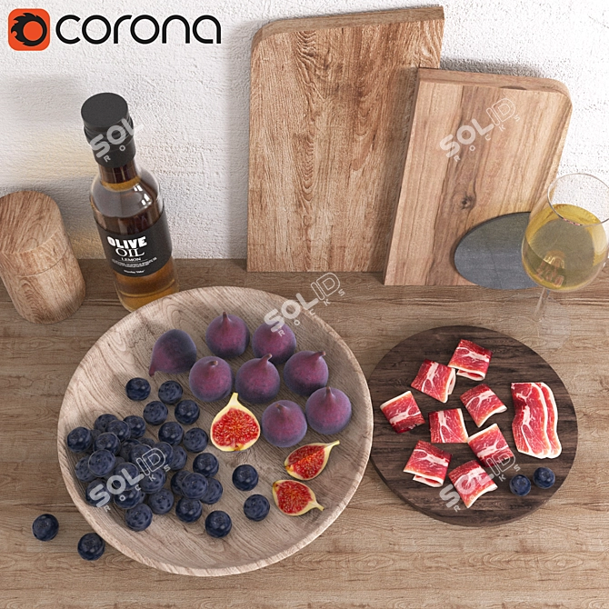 Gourmet Wine & Ham Set 3D model image 2