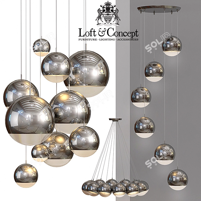 Modern Silver Mirror Ball Pendant 3D model image 1