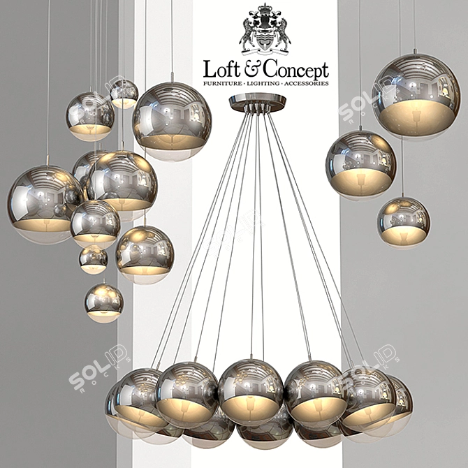Modern Silver Mirror Ball Pendant 3D model image 2