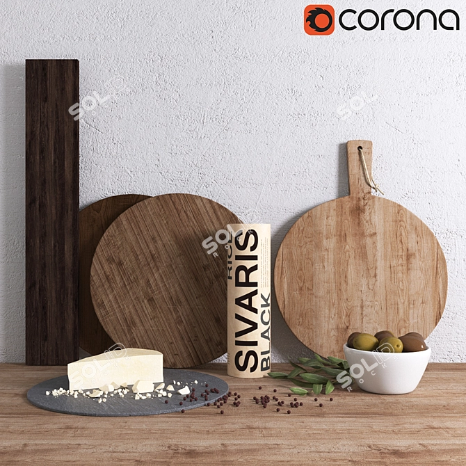 Elegant Wooden Cutting Board Set 3D model image 1