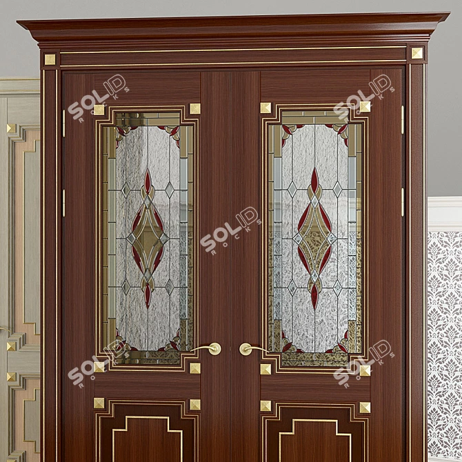 Title: Altair Two-panel Stained Wood Doors with Faceted Glass 3D model image 2