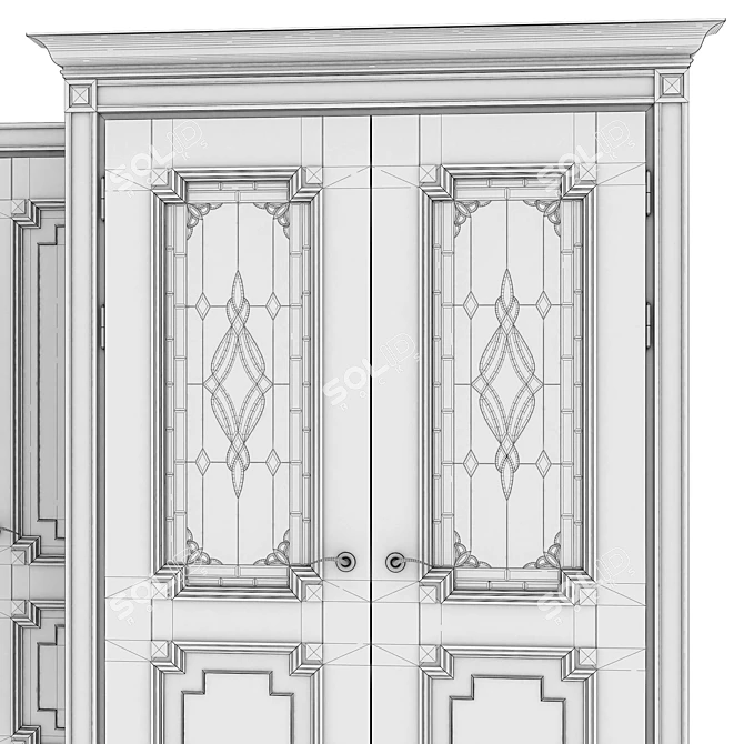 Title: Altair Two-panel Stained Wood Doors with Faceted Glass 3D model image 3