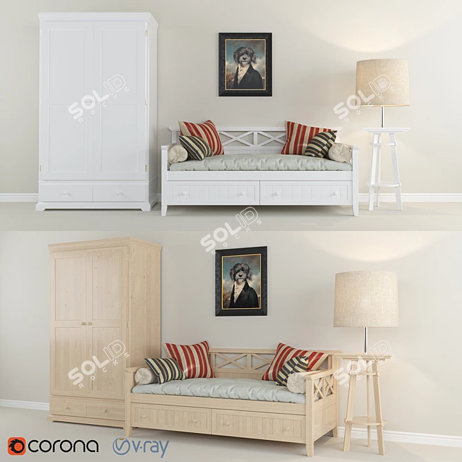 Modern Furniture Set with Art Included 3D model image 1