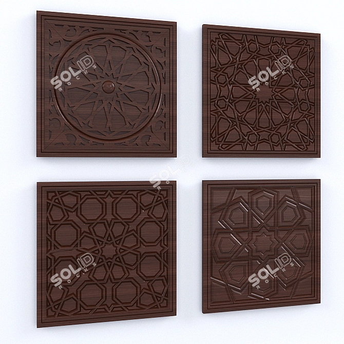 Oriental Wood Panels: Exquisite Art 3D model image 1