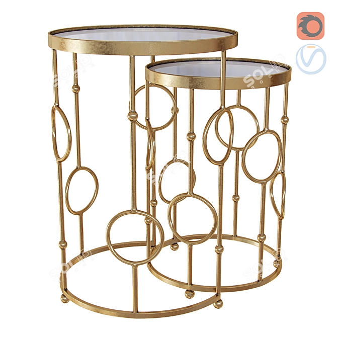 Elegant Brass Nesting Tables 3D model image 1