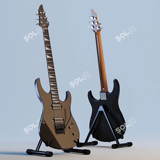Black Matte Electric Guitar 3D model image 1