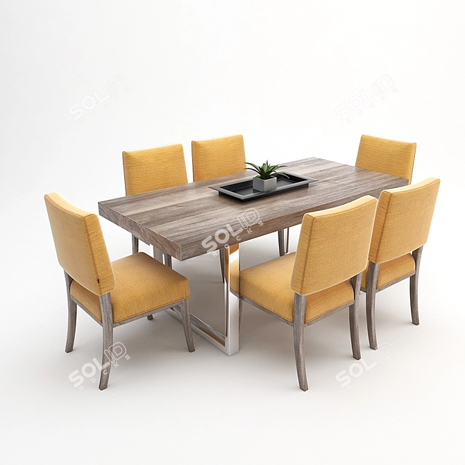 Transitional Denim Dining Set 3D model image 1