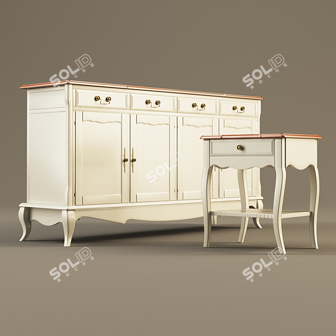 Elegant Chest & Bedside Set: Spacious & Stylish 3D model image 1