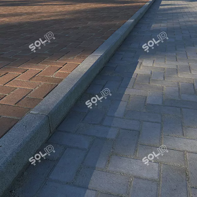 Modern Grey and Red Paving Slabs & Curb 3D model image 1