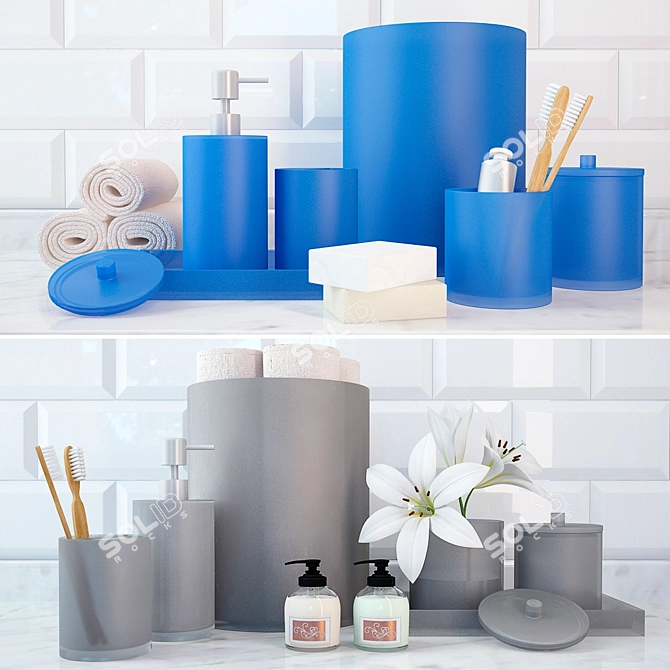 Bathroom Accessory Sets - Navy Blue and Gray - Pottery Barn 3D model image 1