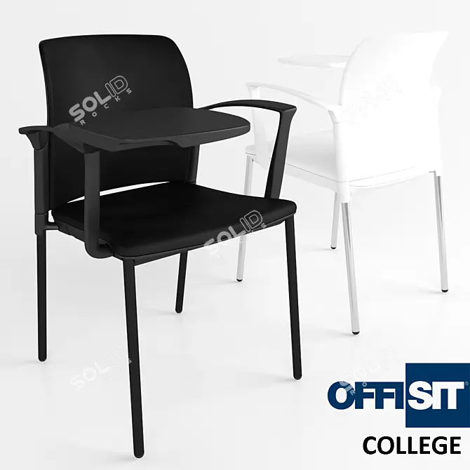 Student Chair with Armrest and Desk 3D model image 1