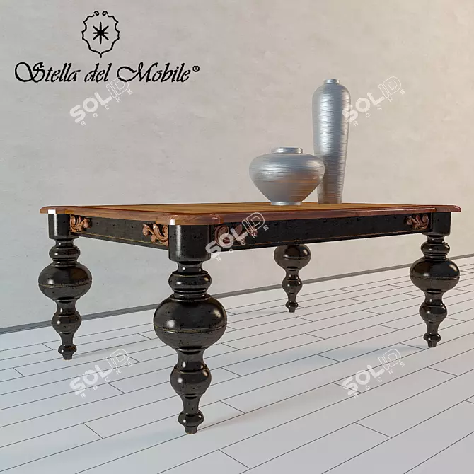 Classic Cherry Wood Dining Table with Ornate Hand-carved Legs 3D model image 1