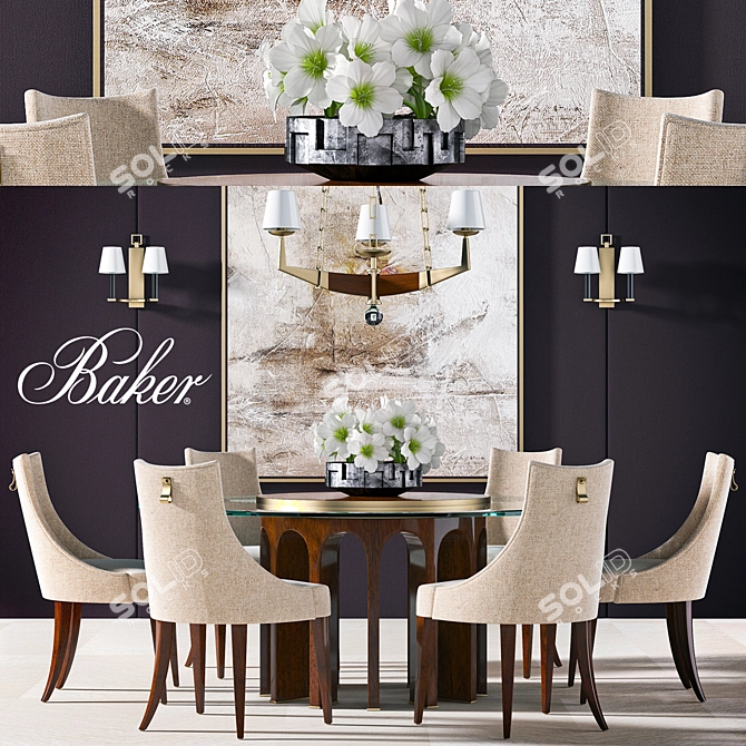 Elegant Baker Dining Table 3D model image 1