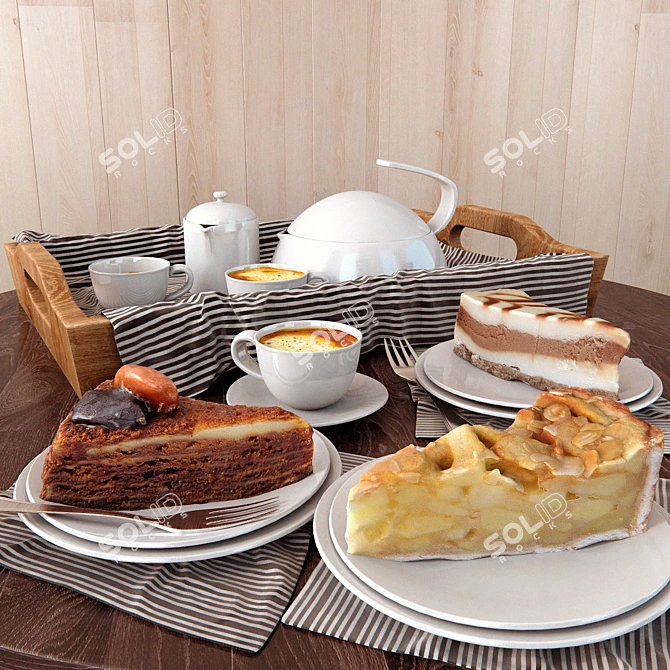 Delicious Cake Set: Coffee & Cakes 3D model image 1