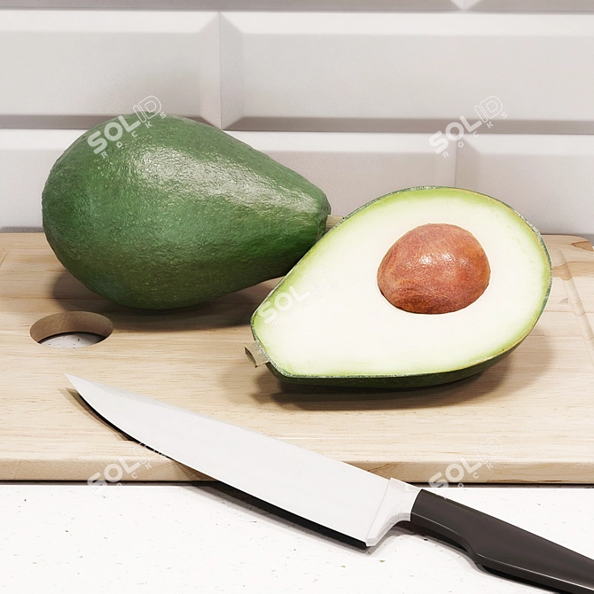 Avocado Kitchen Set: Cutting Board & Knife 3D model image 1