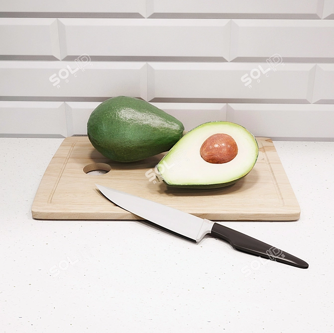 Avocado Kitchen Set: Cutting Board & Knife 3D model image 2