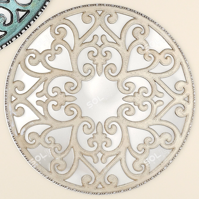 Teal Carved Scroll Mirror: Elegant Wall Decor 3D model image 2