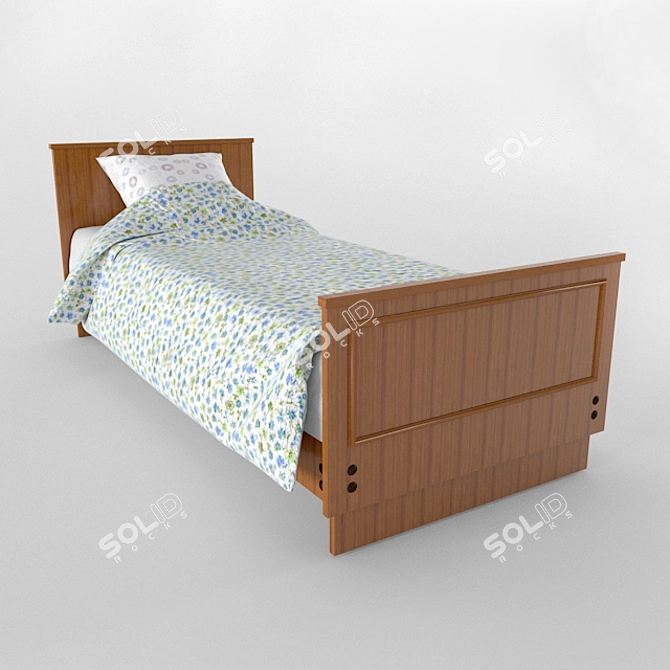 Title: Vintage Wooden Bed Set 3D model image 2