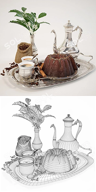 Coffee Bliss: Decadent Chocolate Cake Indulgence 3D model image 3