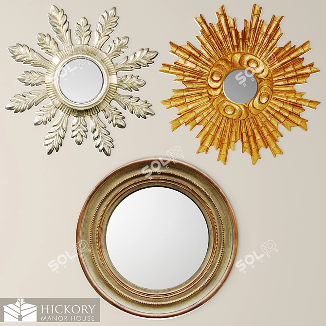 Elegant Hickory Manor Mirror Set 3D model image 1