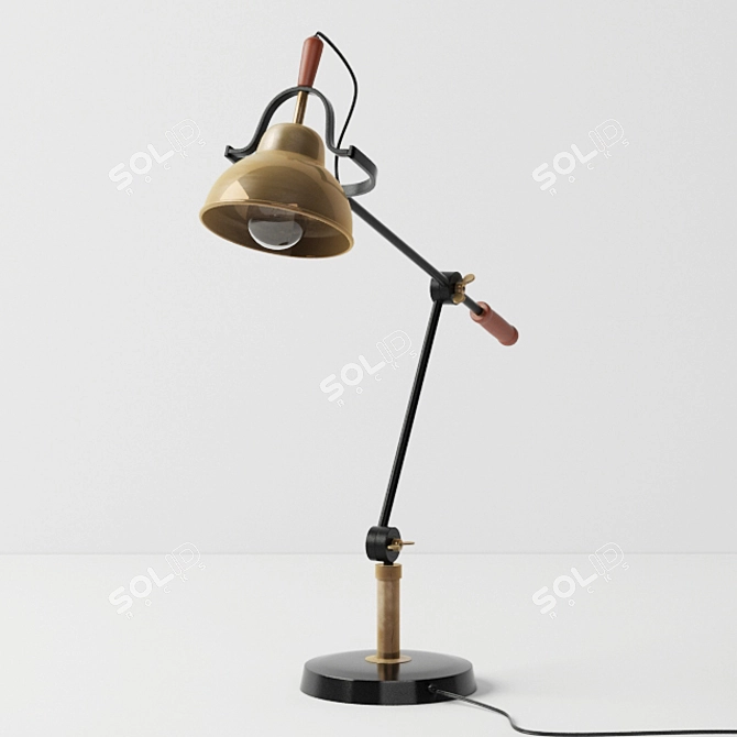 Elegant Brass Wood Desk Lamp 3D model image 1