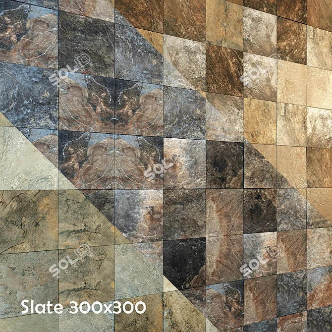 Three Color Indian Slate Tiles 3D model image 1