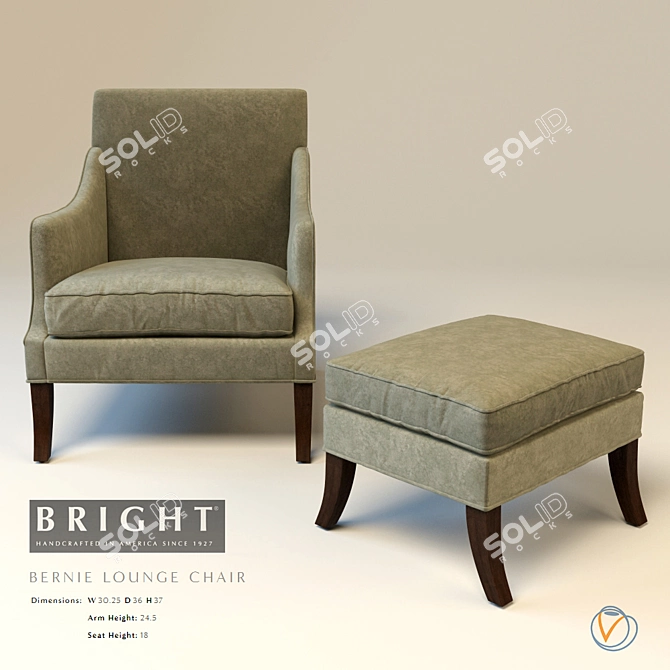 Comfy Fabric Wood Bernie Armchair 3D model image 2
