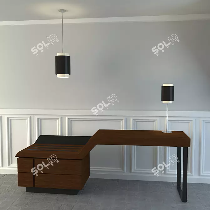 Hotel Desk Set with Lamps 3D model image 1