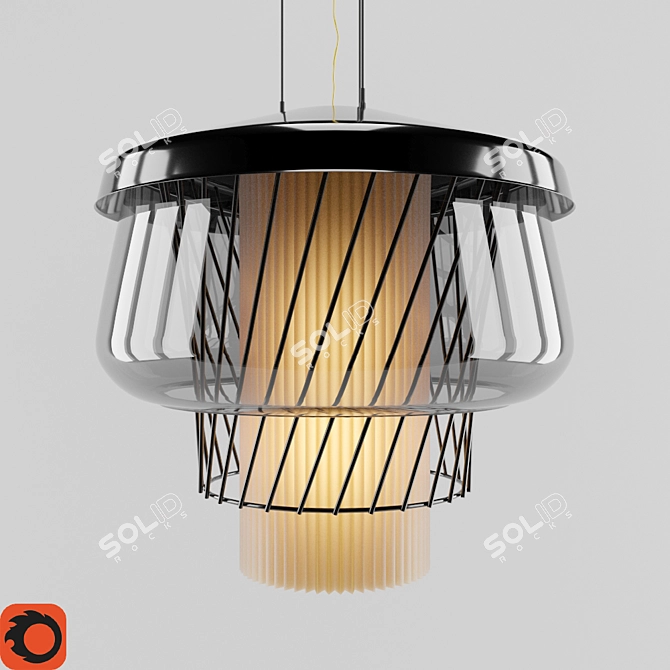 Sculptural Steel and Glass Lamp 3D model image 1