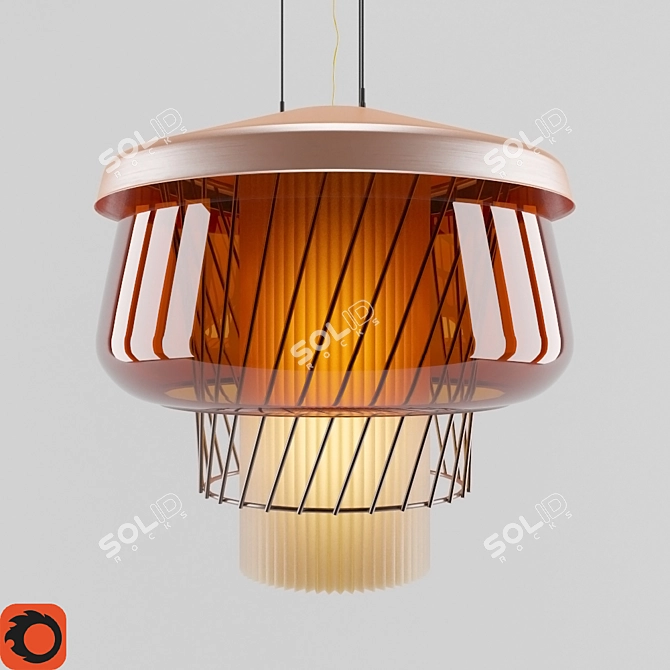 Sculptural Steel and Glass Lamp 3D model image 2