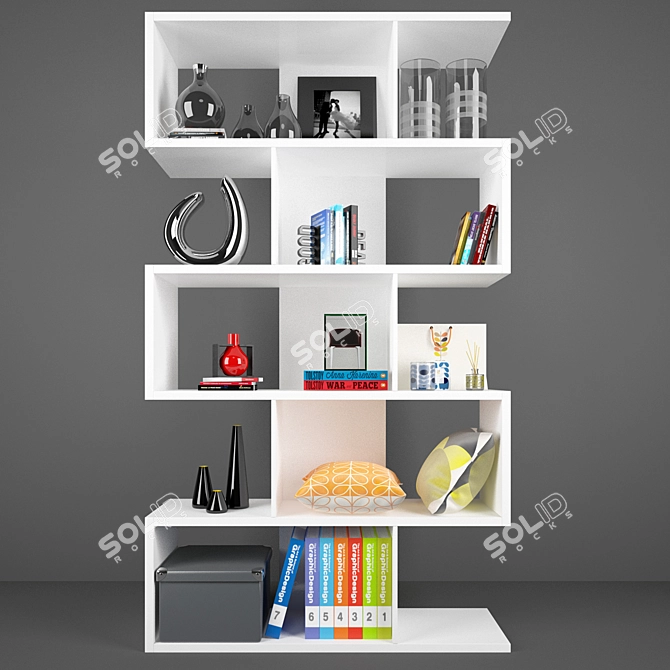 Modern Marcel Bookcase with Decorative Set 3D model image 1