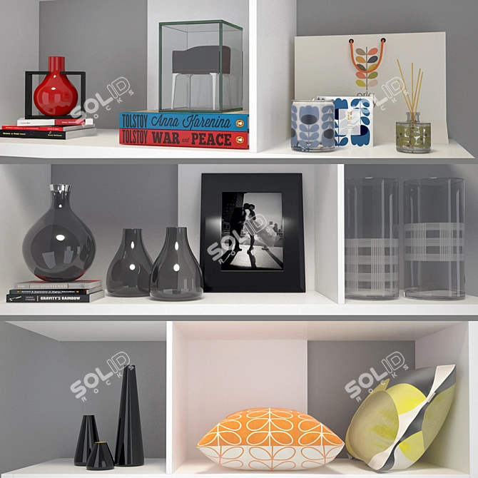 Modern Marcel Bookcase with Decorative Set 3D model image 2
