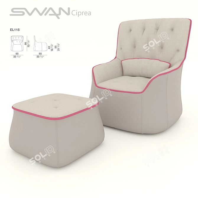 Italian Swan Armchair with Pouf, Ciprea Long Back 3D model image 1