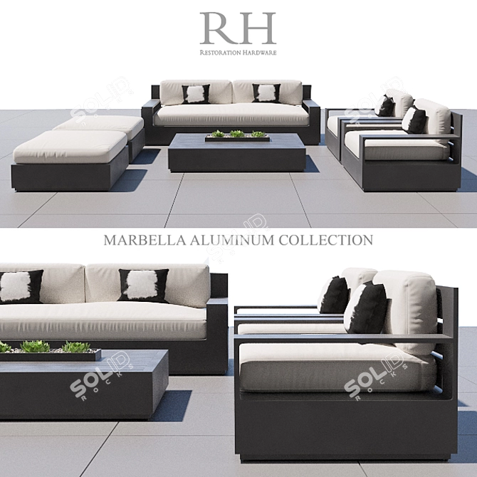 Modern Outdoor Furniture Set - RH Marbella Aluminum 3D model image 1