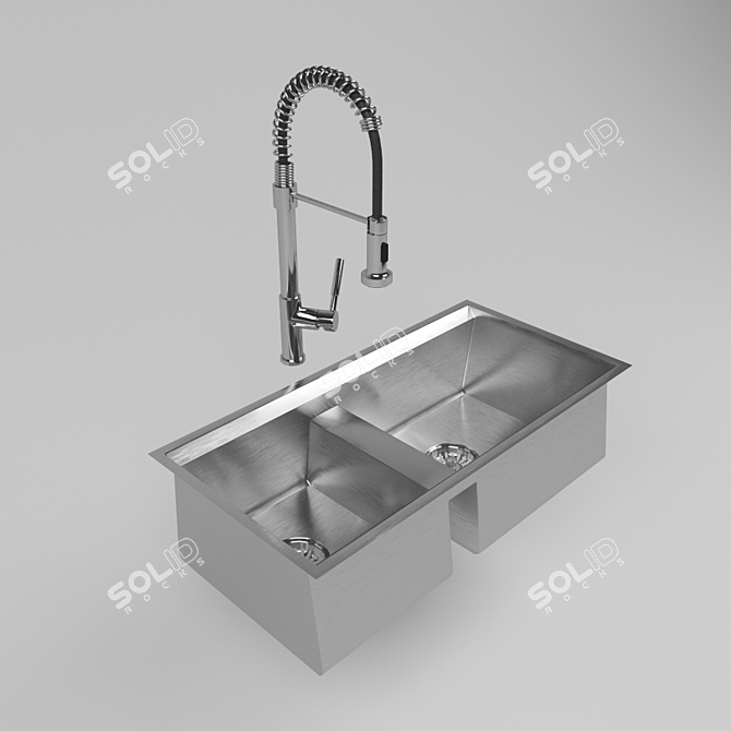 Versatile 27" Faucet & Double Sink 3D model image 1