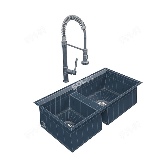 Versatile 27" Faucet & Double Sink 3D model image 2