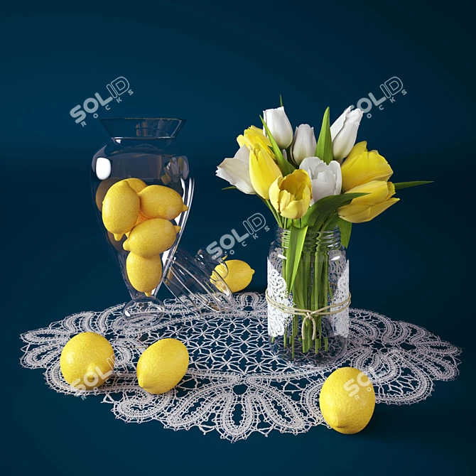 Citrus Bouquet: Lemon and Tulips 3D model image 1
