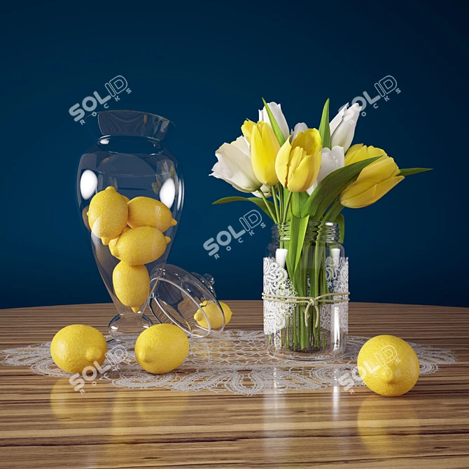 Citrus Bouquet: Lemon and Tulips 3D model image 2