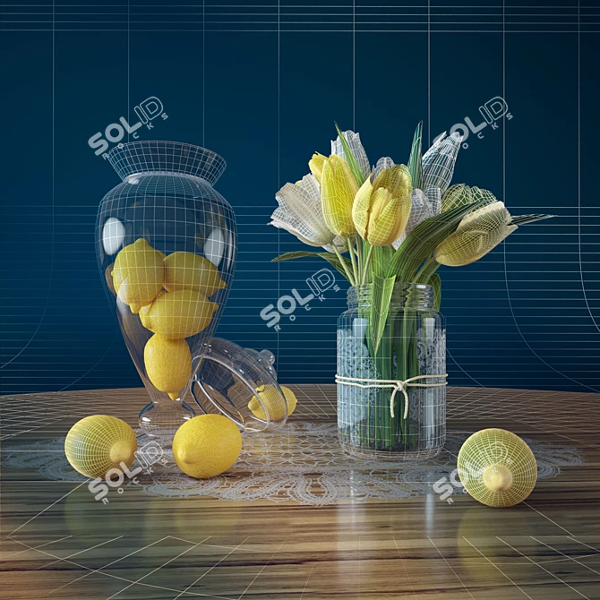 Citrus Bouquet: Lemon and Tulips 3D model image 3