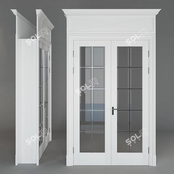 Elegant Glass-Paneled White Door 3D model image 1