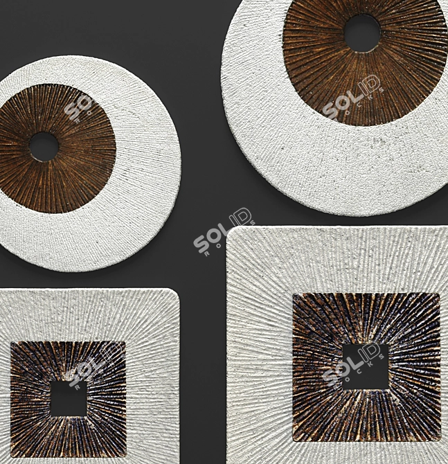 Geometric Harmony: Square Encaved, Round Ribbed Wall Art 3D model image 2