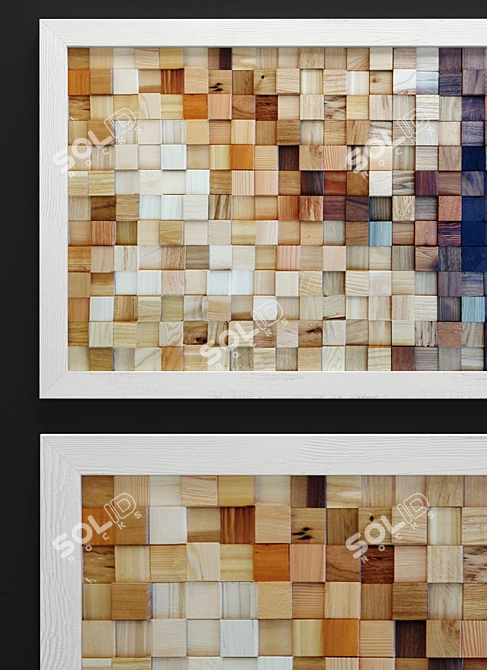 Wooden Mosaic Panel: Rustic Elegance 3D model image 2